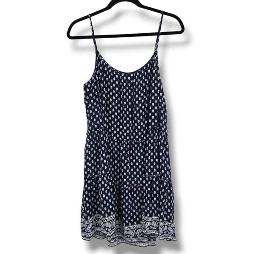 Gianni Bini Navy Blue Dress Paisley Print Boho Western‎ Tiered Sleeveless XL
